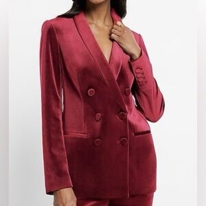 Express Velvet Double-Breasted Blazer Ruby Red Sz XL